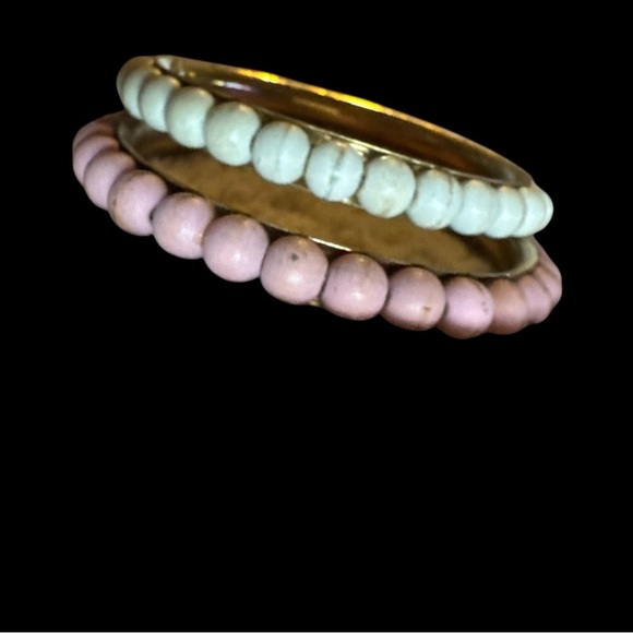 Elegant Gold Tone Cream and Pink Beaded Bangles - Picture 2 of 4